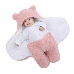 Newborn Outdoor Windproof Plush Solid Colour Soft Baby Hold Blankets Infant Cocoon Wraps Cotton Winter Sleeping Bag Multicolor For (0-1 Year )