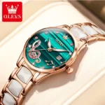 Olevs 3605 Luxury Rhinestone Ceramics Strap Quartz Watch